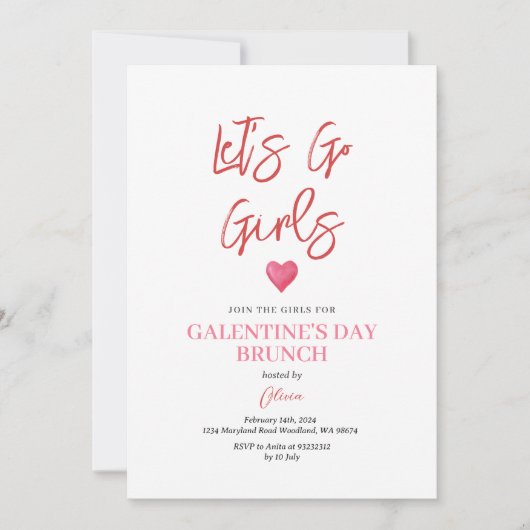 Invitation Fête de Galentine rose Saint-Valentin brunch dîner (Devant)