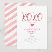 Invitation  Fête de Galentine rose XOXO Saint-Valentin (Devant / Derrière)