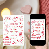 Invitation Fête de Galentine, Soirée Saint-Valentin doodle