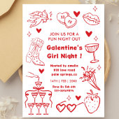 Invitation Fête de Galentine, Soirée Saint-Valentin doodle