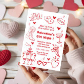 Invitation Fête de Galentine, Soirée Saint-Valentin doodle
