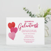 Invitation Fête de Galentines avec 3 cœurs (Debout devant)