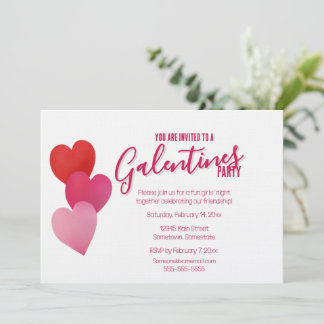 Invitation Fête de Galentines avec 3 cœurs