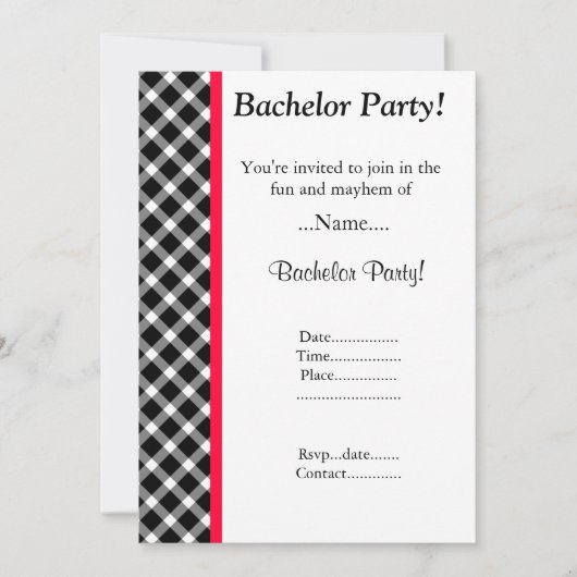 INVITATION FÊTE DE GARÇON MODERNE À DAMIER NOIR ET BLANC (Devant)