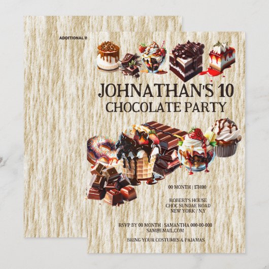 Invitation Fête de gâteau au chocolat enfants desserts d'été (Devant / Derrière)