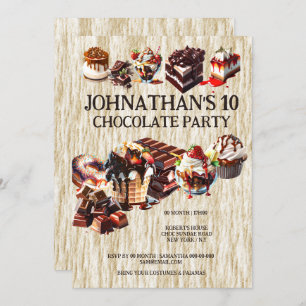 Invitation Fête de gâteau au chocolat enfants desserts d'été
