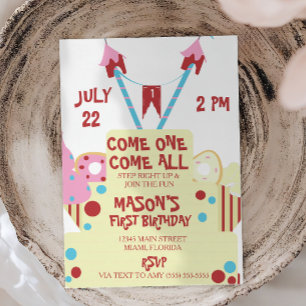 Invitation Fête de gâteau de cirque mignon