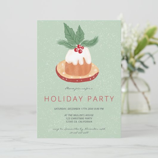 Invitation Fête de gâteau de Noël rustique à la mistletoe ver (Debout devant)