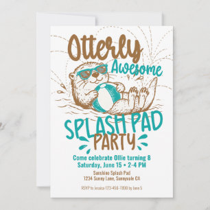 Invitation Fête de gazon arrosé pour enfants loutre été pisci