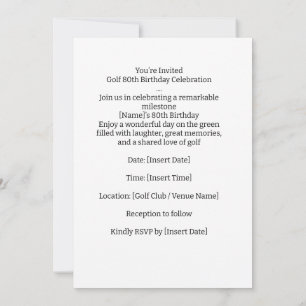 Invitation Fête de Golf 80e Anniversaire Sauvegarder la Date
