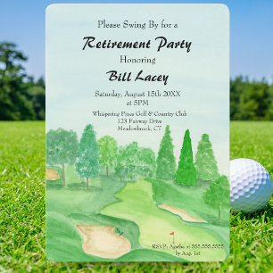 Invitation Fête de golf de retraite Aquarelle terrain de golf