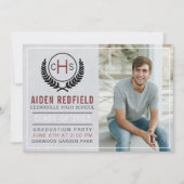 Invitation Fête de graduation 2023 Monogram Maroon (Devant)