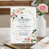 Invitation Fête de graduation 2025 Fille Blush Rose Floral