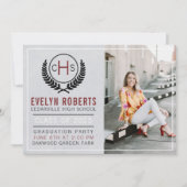 Invitation Fête de graduation 2025 Monogram Maroon (Devant)