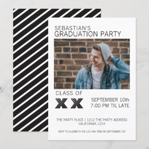 Invitation Fête de graduation à rayures noir et blanc