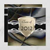 Invitation Fête de graduation Abstrait Black Gold Silver (Devant / Derrière)