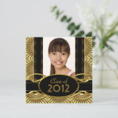 Invitation Fête de graduation Abstraite Black Gold Girl (Debout devant)