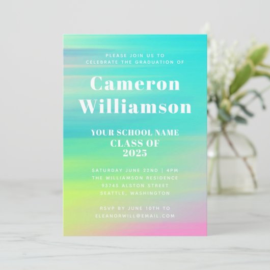 Invitation Fête de graduation Abstraite colorée (Debout devant)