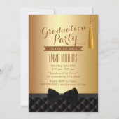Invitation Fête de graduation Black Bow Cravate moderne Gold  (Devant)