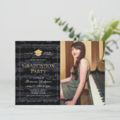 Invitation Fête de graduation Black & Gold de la musique de f (Debout devant)