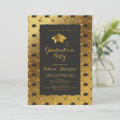 Invitation Fête de graduation Black Gold moderne (Debout devant)