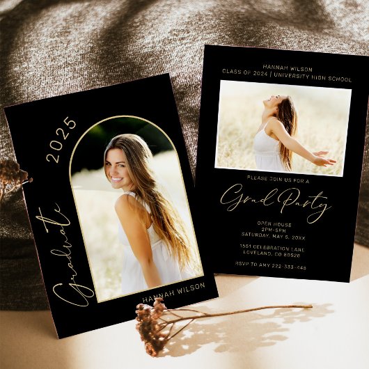 Invitation Fête de graduation Black Gold moderne