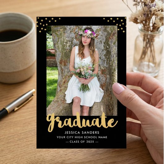 Invitation Fête de graduation Black Gold Photo