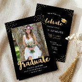 Invitation Fête de graduation Black Gold Photo