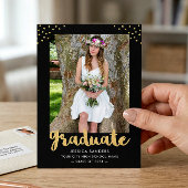 Invitation Fête de graduation Black Gold Photo
