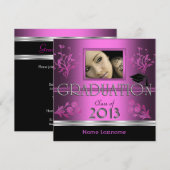 Invitation Fête de graduation Black Rose Girl Photo (Devant / Derrière)