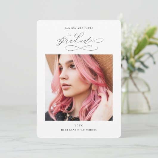 Invitation Fête de graduation Black Two Photo Modern (Debout devant)