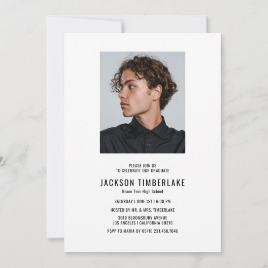 Invitation Fête de graduation Black White Photo moderne (Dos)