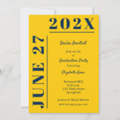 Invitation Fête de graduation bleu et jaune (Devant)