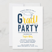 Invitation Fête de graduation bleu et jaune (Devant)