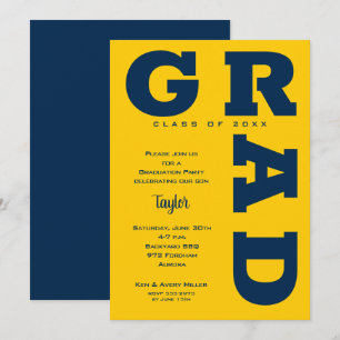 Invitation Fête de graduation bleu et jaune