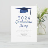 Invitation Fête de graduation bleu moderne (Debout devant)