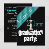 Invitation Fête de graduation bleue et noire (Devant / Derrière)