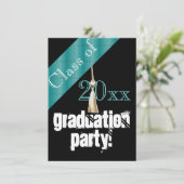 Invitation Fête de graduation bleue et noire (Debout devant)