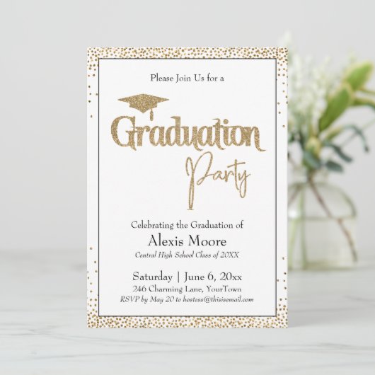 Invitation Fête de graduation Bordée Gold Confetti (Debout devant)
