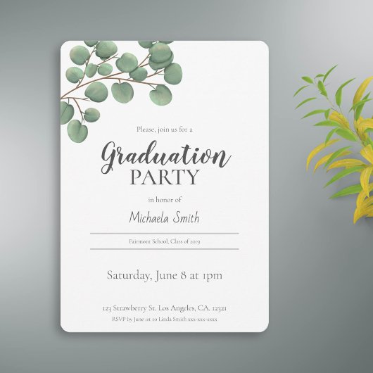 Invitation Fête de graduation botanique simple
