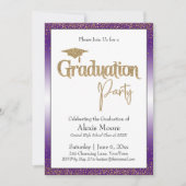 Invitation Fête de Graduation Bright Purple Ombre Gold Confet (Devant)
