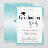 Invitation Fête de graduation brillant Turquoise Ombre Confet (Devant / Derrière)