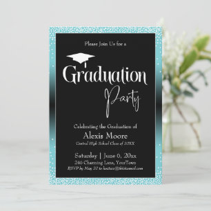Invitation Fête de graduation brillant Turquoise Ombre Confet