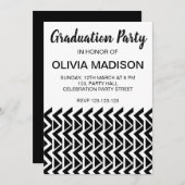 Invitation Fête de graduation Chevron noir et blanc (Devant / Derrière)