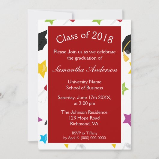 Invitation Fête de graduation colorée (Devant)