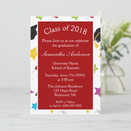 Invitation Fête de graduation colorée (Debout devant)