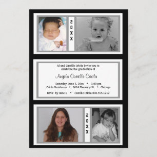 Invitation Fête de graduation de Black and Silver Quad Photo