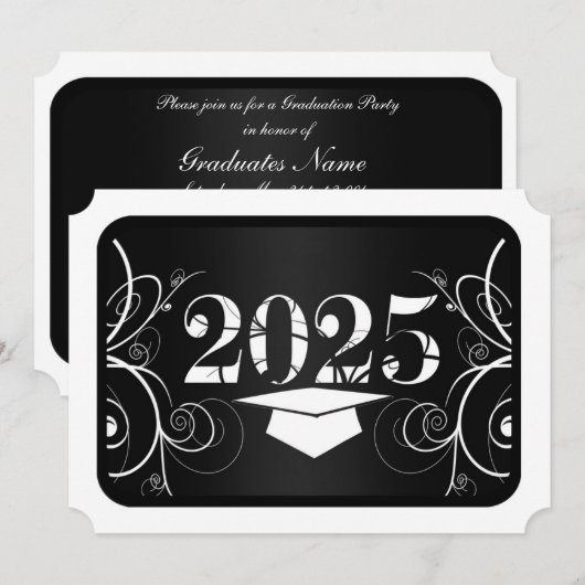 Invitation Fête de graduation de cadre noir et blanc (Devant / Derrière)