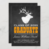 Invitation Fête de graduation de Chalkboard Deer Black Orange (Devant / Derrière)