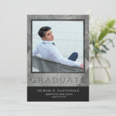Invitation Fête de graduation de deux photos en pierre gravée (Debout devant)
